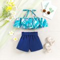 thumbnail image 7 of Mercatoo Toddler Girls Summer Outfit Print Ruffle Sleeveless Off Shoulder Vest Shorts Belt Girls Beach Casual Clothes Set, 7 of 7