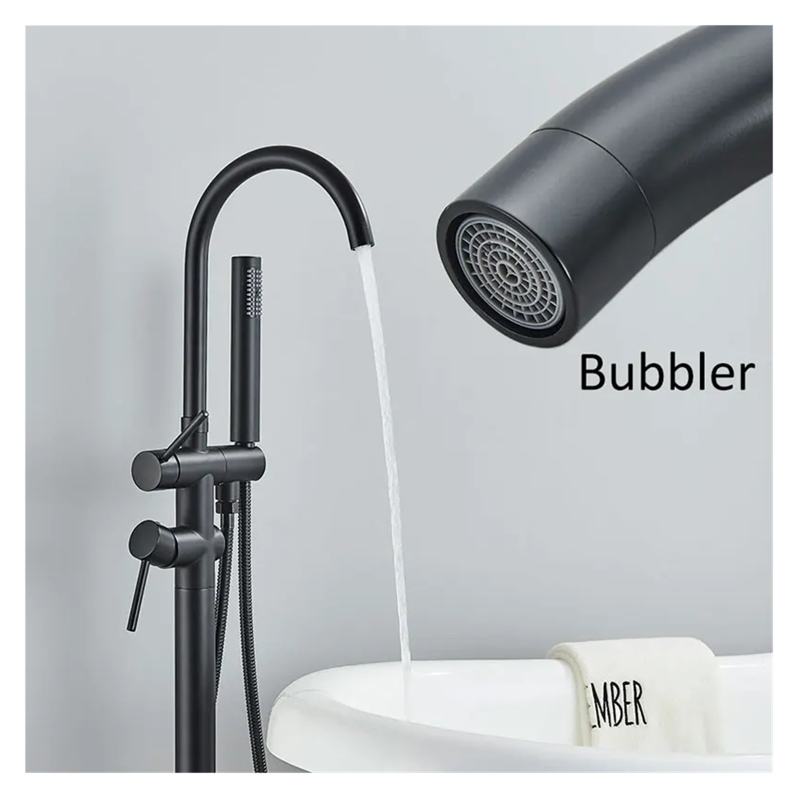 Matte Black Brass Bathroom Tub Faucet, Floor Mounted Free Standing Bathtub Shower Mixer Taps, Hot Cold Water Crane Swivel Spout ,Easy to Install