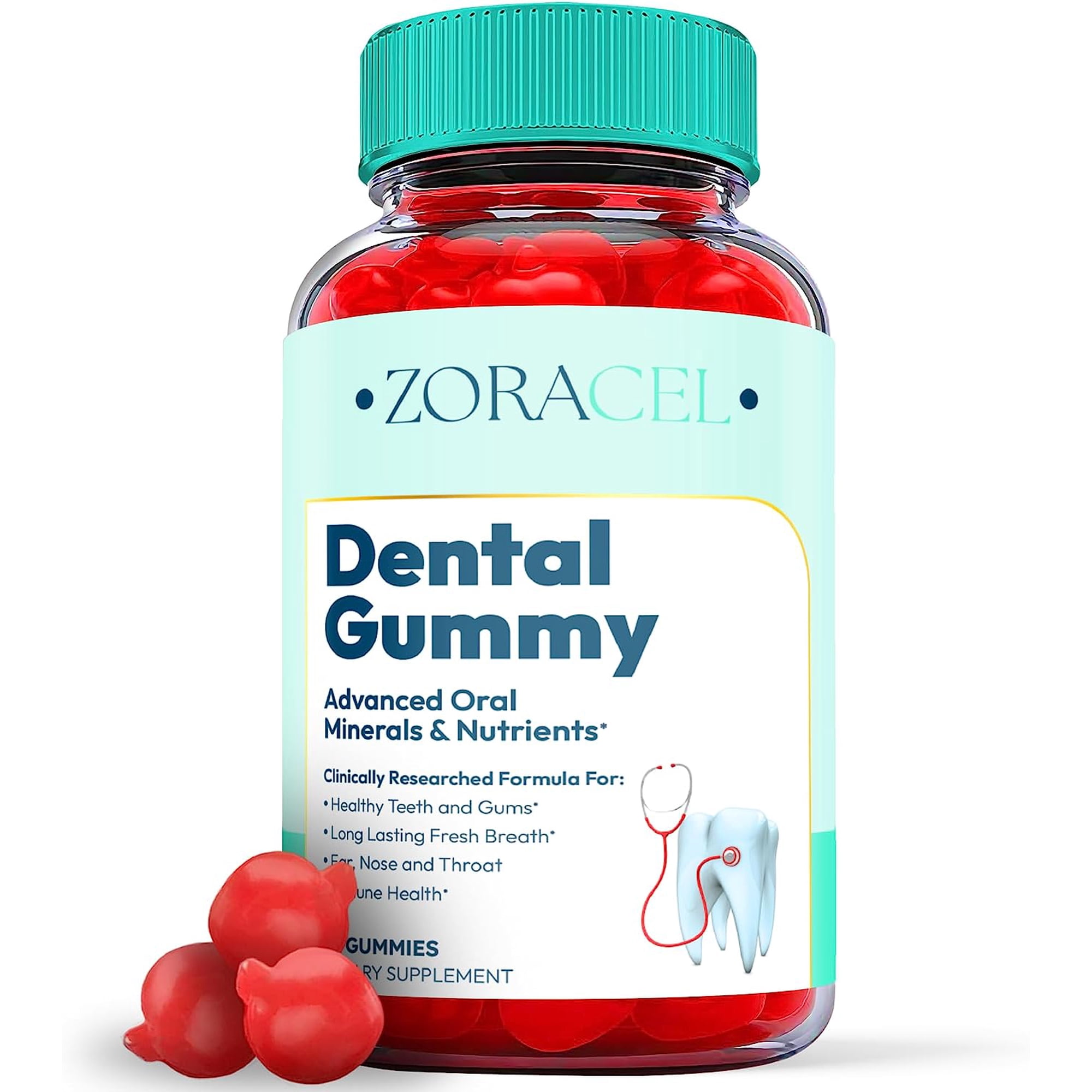 (1 Pack) Zoracel Dental Gummies - Advanced Oral Probiotics Formula for Healthy Teeth and Gums, Fresh Breath, Ear, Nose, Throat, and Immune Health Supplement - 60 Gummies