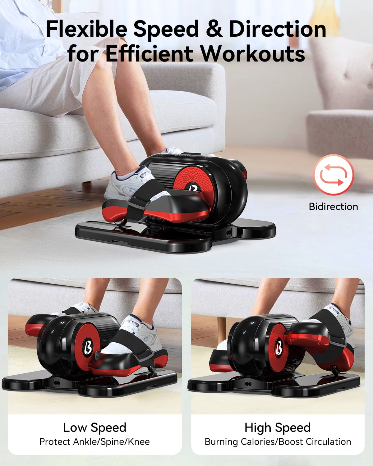 Pooboo Under Desk Ellipticals Electric, Elipse Leg Exerciser for Seniors Fully Assembled, Seated Pedal Exerciser with Liftable and Angle Adjustable Monitor, Hiding Remote Control