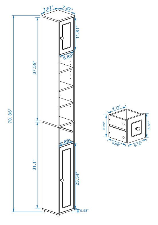 Ktaxon 71'' Slim Bathroom Storage Cabinet Freestanding with 1 Drawer, 2 Doors and 4 Adjustable Shelves, White