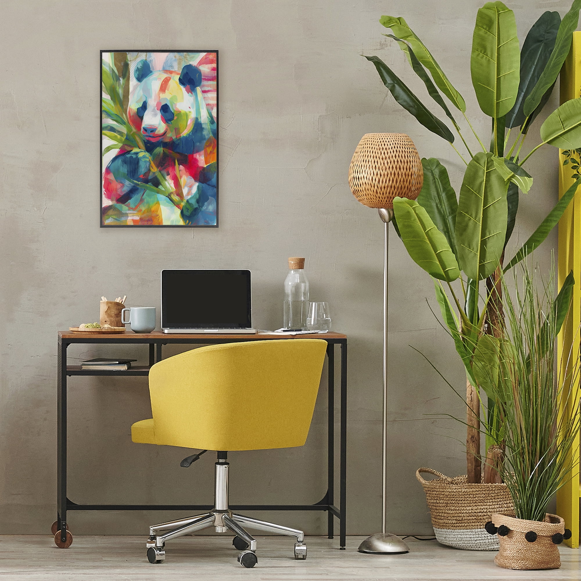 Stupell Industries Expressive Panda In Bloom Black Framed Giclee Art, design by Chromatic Storm Studio