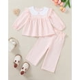 thumbnail image 3 of KIMI BEAR 18 Months Infant Baby Girl Outfit Set 24 Months Clothes Ruffle Long Sleeves Plaid Top Wide Leg Pants 2pcs Clothing Pink, 3 of 6