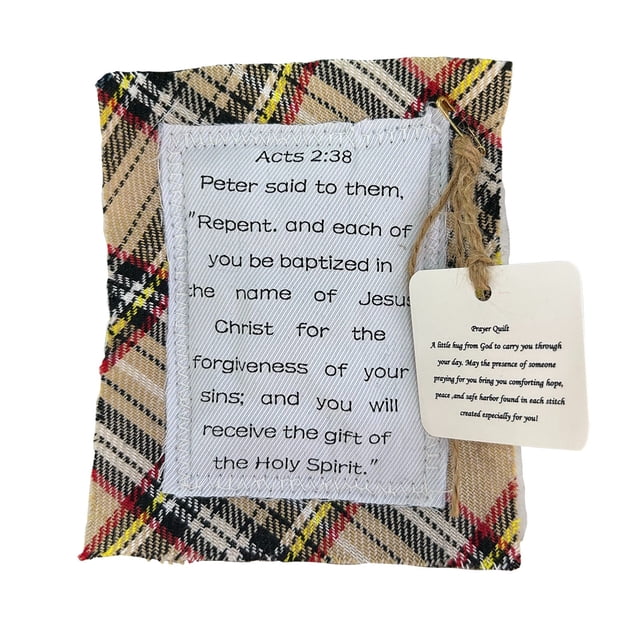 Handmade Pocket Prayer Quilt with Cross Inside, Individually Sewn Mini Scripture Quilt with Poem, Comfort Gift for Friends and Family