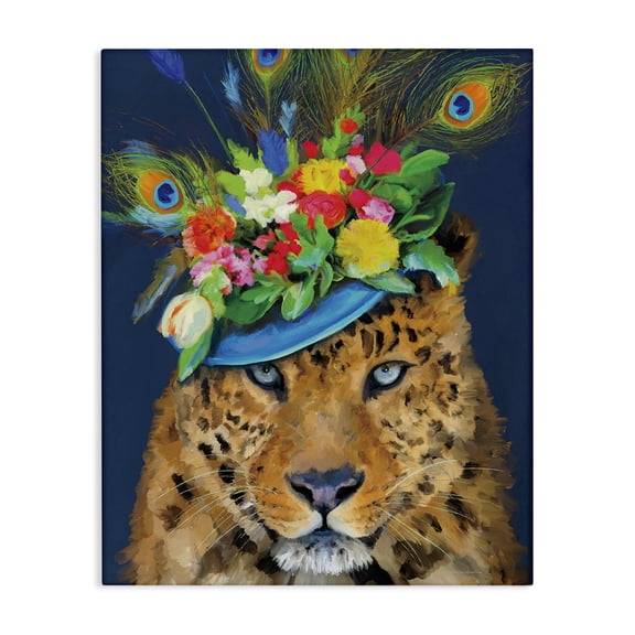 Stupell Industries Eclectic Cheetah with Feather Hat Canvas Art, 16 x 20, by Kamdon Kreations