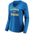 thumbnail image 2 of Women's Powder Blue Los Angeles Chargers Victory Arch Long Sleeve V-Neck T-Shirt, 2 of 3