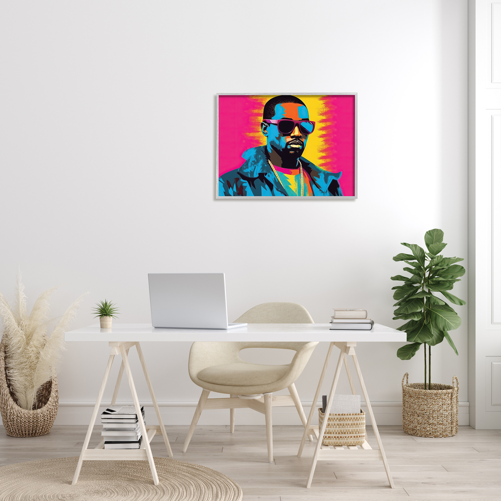 Stupell Industries Kanye West Modern Portrait Abstract Painting Gray Framed Art Print Wall Art, 30 x 24
