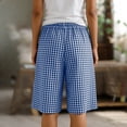 thumbnail image 5 of yillto Women Plaid Long Shorts Wide Leg Baggy 5 Inch Knee Length Elastic Waist Shorts with Pockets, 5 of 7