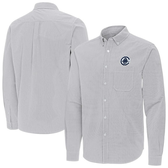 Men's Antigua Gray LA Clippers Porter Woven Long Sleeve Button-Down Shirt