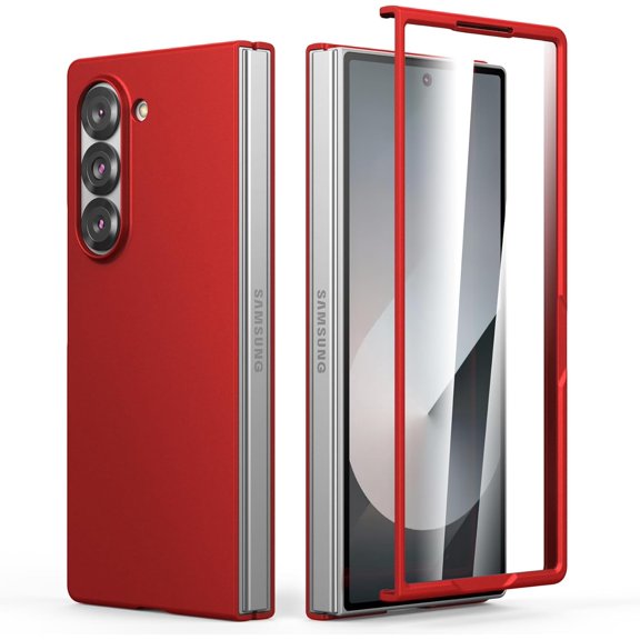 Case for Samsung Galaxy Z Fold 6 (2024) with Built-in Cover Screen Protector, Thin Hard Matte Polycarbonate Cover Phone Case for Galaxy Z Fold6 - Red