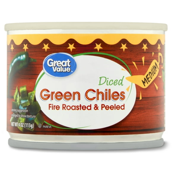 Great Value Canned Medium Diced Green Chiles, 4 Oz