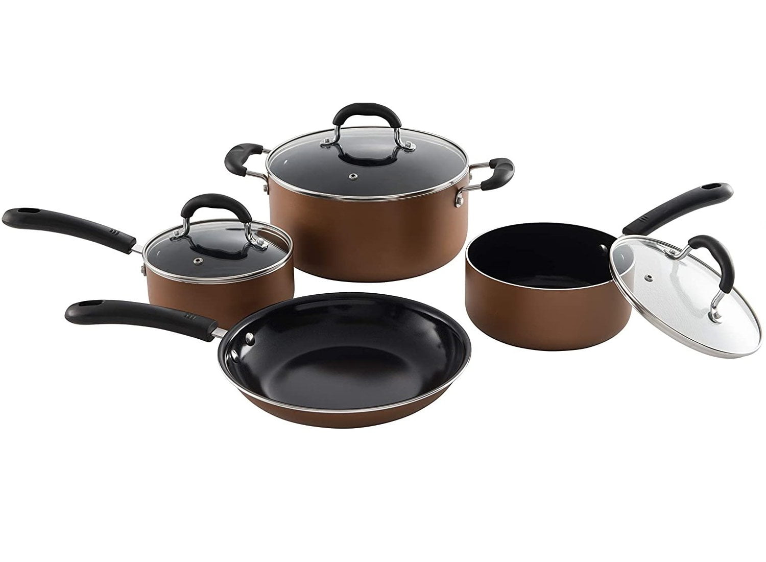 7 Piece Aluminum NonStick Cookware Set, Dishwasher Safe Pots & Pans