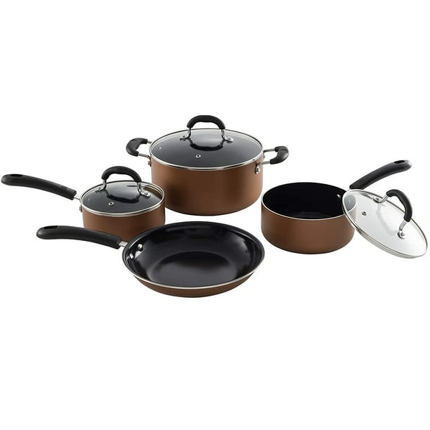 7 Piece Aluminum NonStick Cookware Set, Dishwasher Safe Pots & Pans