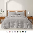 thumbnail image 3 of Peace Nest 3 Pieces Clipped Jacquard Geometric Tufted Duvet Covers & Pillow Sham Set ,Microfiber Soft Bedding Set with Zipper Closure 4 Ties in Light Gray, Diamond Quilted, King Size, 3 of 5