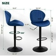 thumbnail image 2 of Modern Bar Stools Set of 3, Velvet Height Adjustable Swivel Barstools, Armless Kitchen Island Counter Chairs with Back & Footrest, Blue, 2 of 7