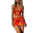 thumbnail image 3 of Musuos Women Summer Tie-up Skirt Set, Halterneck Backless Crop Top with Hip Wrap Bodycon Mini Skirt 2 Pieces Set, 3 of 6