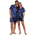 thumbnail image 4 of EKOUAER Couple Matching Pajamas Set Silk Satin Pjs Short Sleeve Sleepwear 2 Piece Button Down Lounge Set, 4 of 6