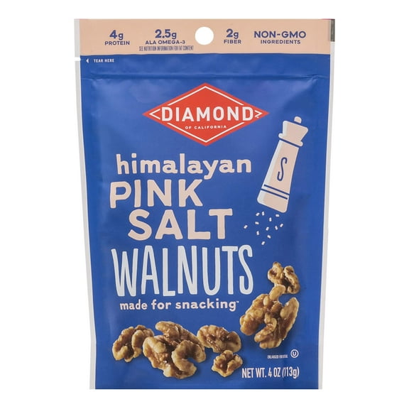 Diamond of California Himalayan DEF29 Pink Salt Walnut Snack Nuts, 4 oz. (4 Pack)