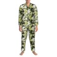 thumbnail image 3 of Fuzoiu Hawaii Palms Print Men's Long-Sleeved Pajama,Lounge Button Down Nightwear,Mens Notch Collar Pajama Set -Large, 3 of 7