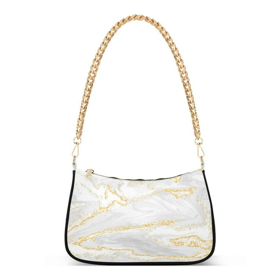 Gold White Marble Womens Chain Shoulder Bag Tote Handbag Clutch Hobo Purse with Zipper for Travel Casual