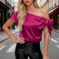 thumbnail image 2 of Inglocry Off The Shoulder Tops for Women Silk Satin Summer Short Sleeve Blouse Shirts Y2K Going Out Top Beach Vacation Hot Pink XL, 2 of 6