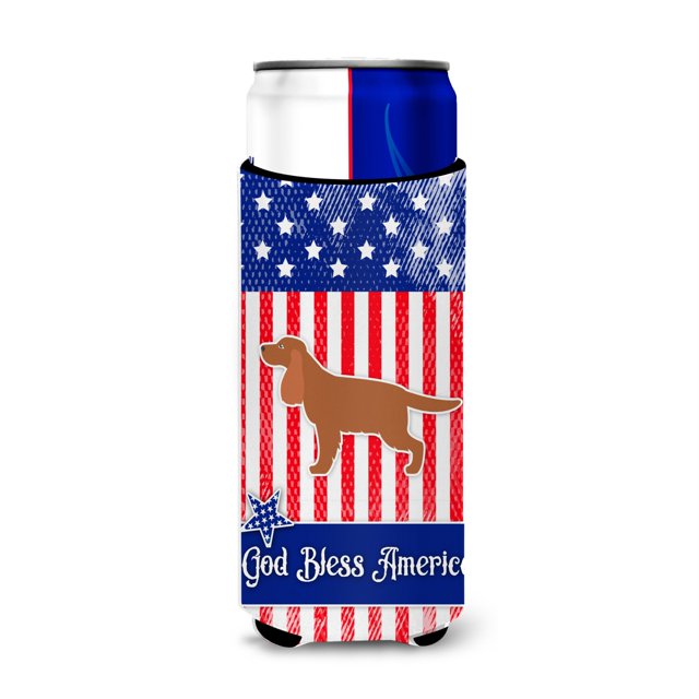 Caroline's Treasures USA Patriotic English Cocker Spaniel Michelob Ultra Hugger para latas delgadas, lata delgada, multicolor Caroline's Treasures BB3312MUK
