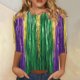 thumbnail image 1 of RKSTN Mardi Gras 3/4 Sleeve T Shirts for Women Top Oversized Crewneck Carnival Mask Print 3/4 Length Sleeve Shirt Womens Casual Round Neck Mask Tuesday Carnival Party Three Quarter Sleeve Tee Shirt, 1 of 5