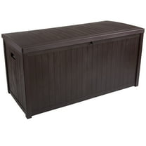 Storage Box - 113-Gallon Container for Patio Storage - Durable and Fade-Resistant Resin Deck Box - Outdoor Furniture by Pure Garden (Brown)