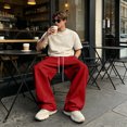 thumbnail image 6 of GrmtClth Mens city commute pants elegant premium drape texture wide leg casual trousers loose oversized silhouette daily travel outfit Red XL, 6 of 7