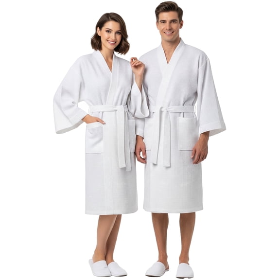 APPEARUS Lightweight Long Waffle Kimono Unisex Spa Robes for Women and Men (AR01)