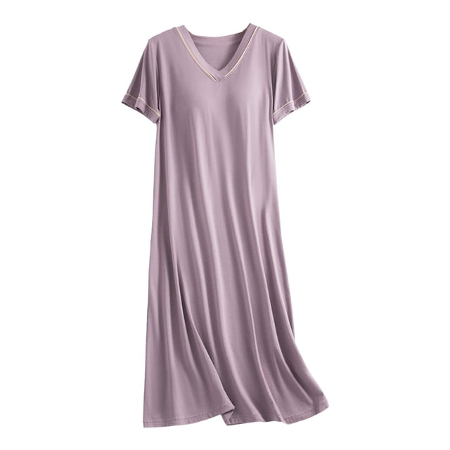Camisón de mujer con sujetador incorporado, cuello en V y manga corta: camisón holgado y casual, suave y cómodo para todas las estaciones
