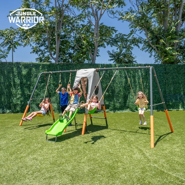 Jungle Warrior Anaconda Metal Swing Set with 2 Sling Swings, 40" 2 Person Saucer Swing, 5ft