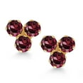 thumbnail image 2 of Gem Stone King 14K Yellow Gold Red Rhodolite Garnet Trio Three Stone Stud Earrings for Women (0.72 Cttw, Gemstone January Birthstone, Round 3MM), 2 of 4