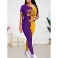 thumbnail image 2 of Aomice Lounge Sets for Women 2 Piece Summer Casual Jogger Workout Outfits Short Tops Long Pant Sweat suit leggings set-XXL-Purple Yellow, 2 of 5