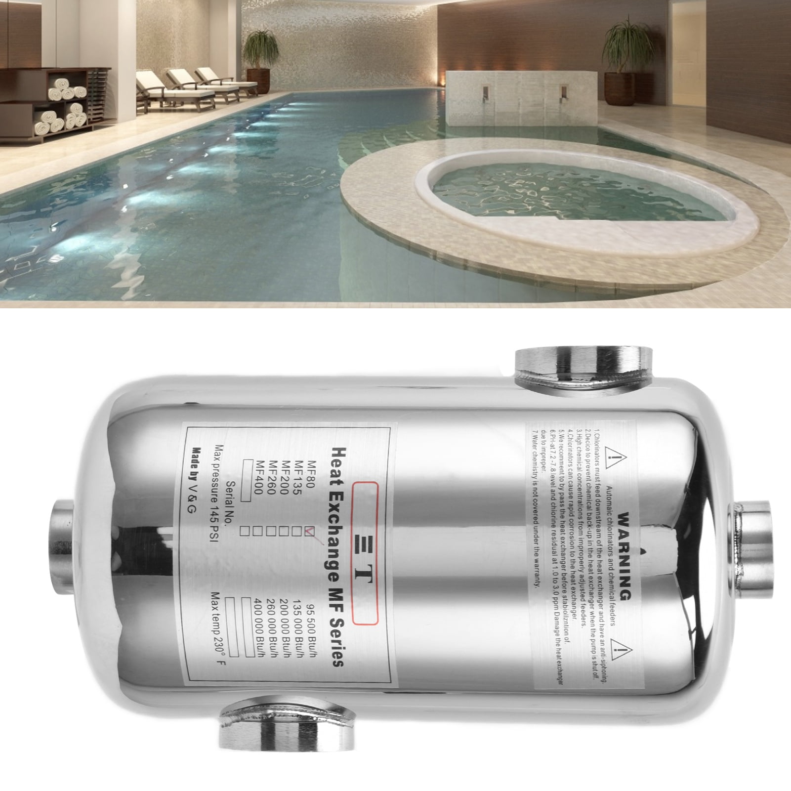 Pool Thermostat Equipments, 25KW Swimming Pool Heat Exchanger