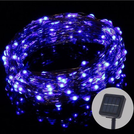Christmas Tree Patio Furniture 32.8ft 100 LED Lights, Waterproof Copper Solar String Lights for Christmas Tree Outdoor Garden Patio Party Wedding Holiday Home Decoration Blue ()