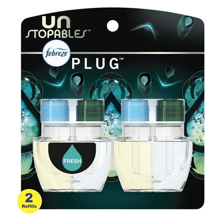 Febreze Unstopables Plug In Air Freshener, Odor-Fighting Scented Oil Refill, Fresh, 2 Refills