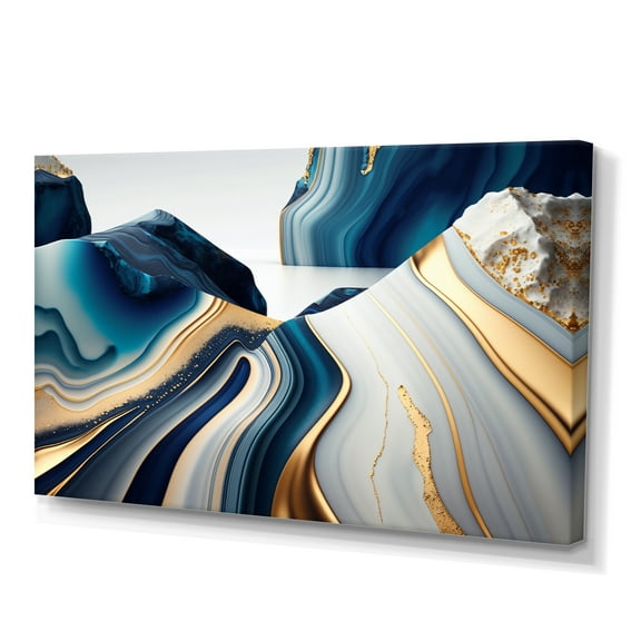 Designart Abstract Geode Waves Blue And Gold I Canvas Wall Art