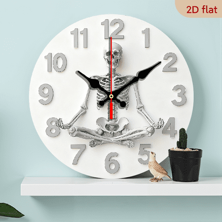 2D Flat 1pc 10Inch Wooden Gothic Minimalist Skeleton Clock - Modern White Golden or Black Golden Face - Silent Non-Ticking (AA Battery Not Included) - Wall Clock for Home, Office, Medical