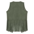 thumbnail image 4 of TiaoBug Men's Western Cowboy Vest Fringe Hippie Tank Top Faux Suede Leather Tassel Waistcoat Army Green L, 4 of 5