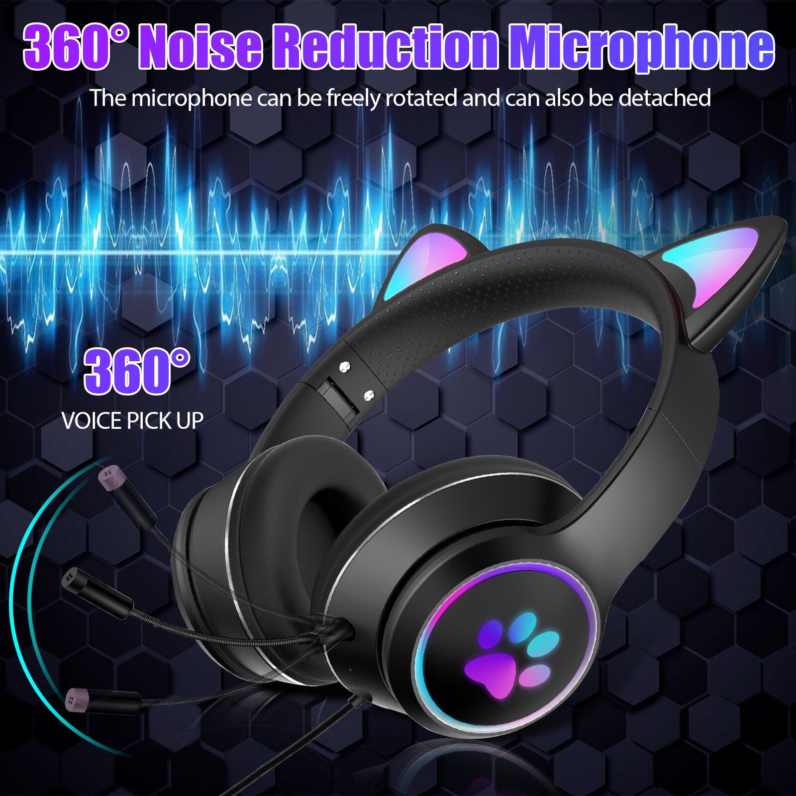 Slevoy Gaming Headset with Cat Ear, Wired Headphones with Surround