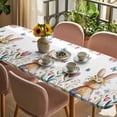 thumbnail image 3 of Easter Table Cloths for 8 Foot Rectangle Tables, Spring Flowers Wreath Rabbit Budding Florals Patio Waterproof Elastic Fitted Tablecloths, Washable Rectangular Table Cover for Camping, 3 of 8