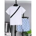 thumbnail image 4 of Mikrdoo Big Boys Summer Outfits Letter Print Casual Tee Fashion Full Print Shorts With A Satchel 3Pcs Clothes Set (7-14Y,Light Blue), 4 of 8