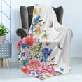 thumbnail image 4 of Flower Soft Flannel Fleece Throw Blanket, Vintage Vivid Wreath with Daffodils Hyacinths Chamomile Lilies Butterfly Picture, Cozy Plush for Indoor and Outdoor Use, 50" x 70", Pink Blue, by Ambesonne, 4 of 5