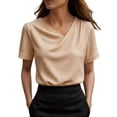 thumbnail image 2 of Molidfa Women's Top Short Sleeve Crew Neck Stretchable Casual Regular Pullover Drop Shoulder Casual Tops Set-In, 2 of 5