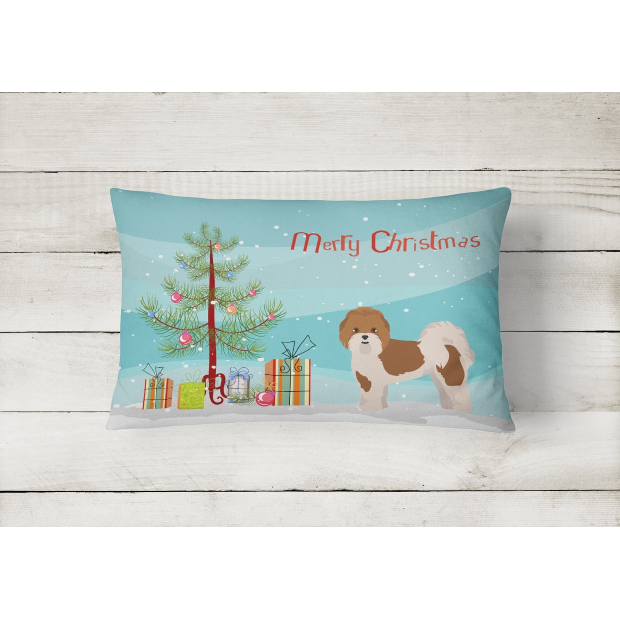 Carolines Treasures CK3853PW1216 Mal-Shi Christmas Tree Canvas Fabric Decorative Pillow, 12H x16W, multicolor