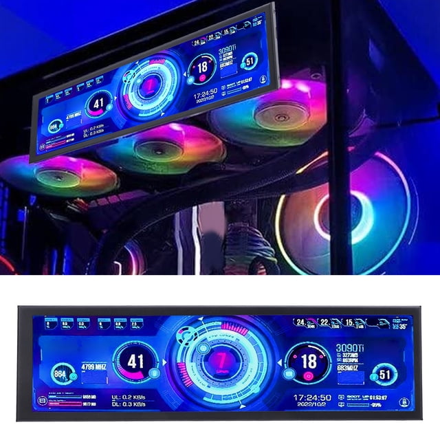 PC Temperature Display, Various Built in Themes Computer Case Secondary Screen 8.8 Inch Energy Saving for PC Computer Case