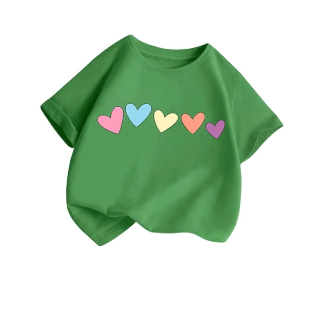 Blusas y camisas de manga corta con cuello redondo para niños pequeños, camisetas de moda con estampado de cuello redondo, blusa de manga corta para niña