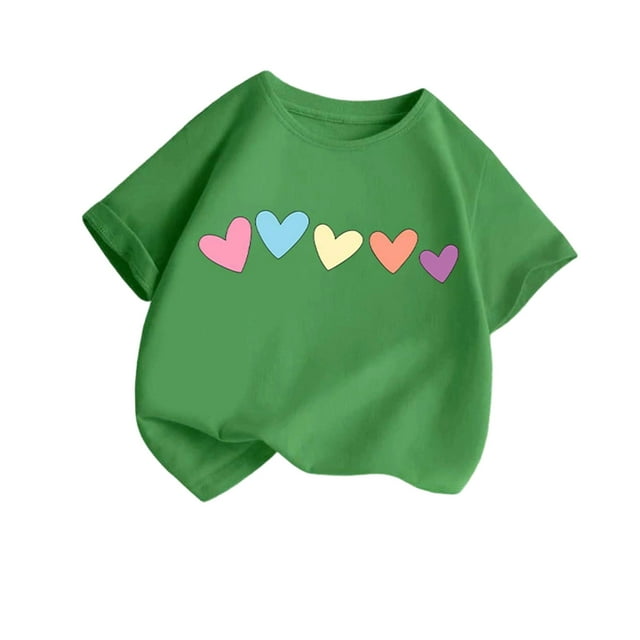 Blusas y camisas de manga corta con cuello redondo para niños pequeños, camisetas de moda con estampado de cuello redondo, blusa de manga corta para niña