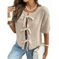 thumbnail image 3 of Women'S Tie Front-Bow Cardigan Sweaters Chunky Knit Short Sleeve Trendy Fall Winter Jacket Coats Khaki S, 3 of 8